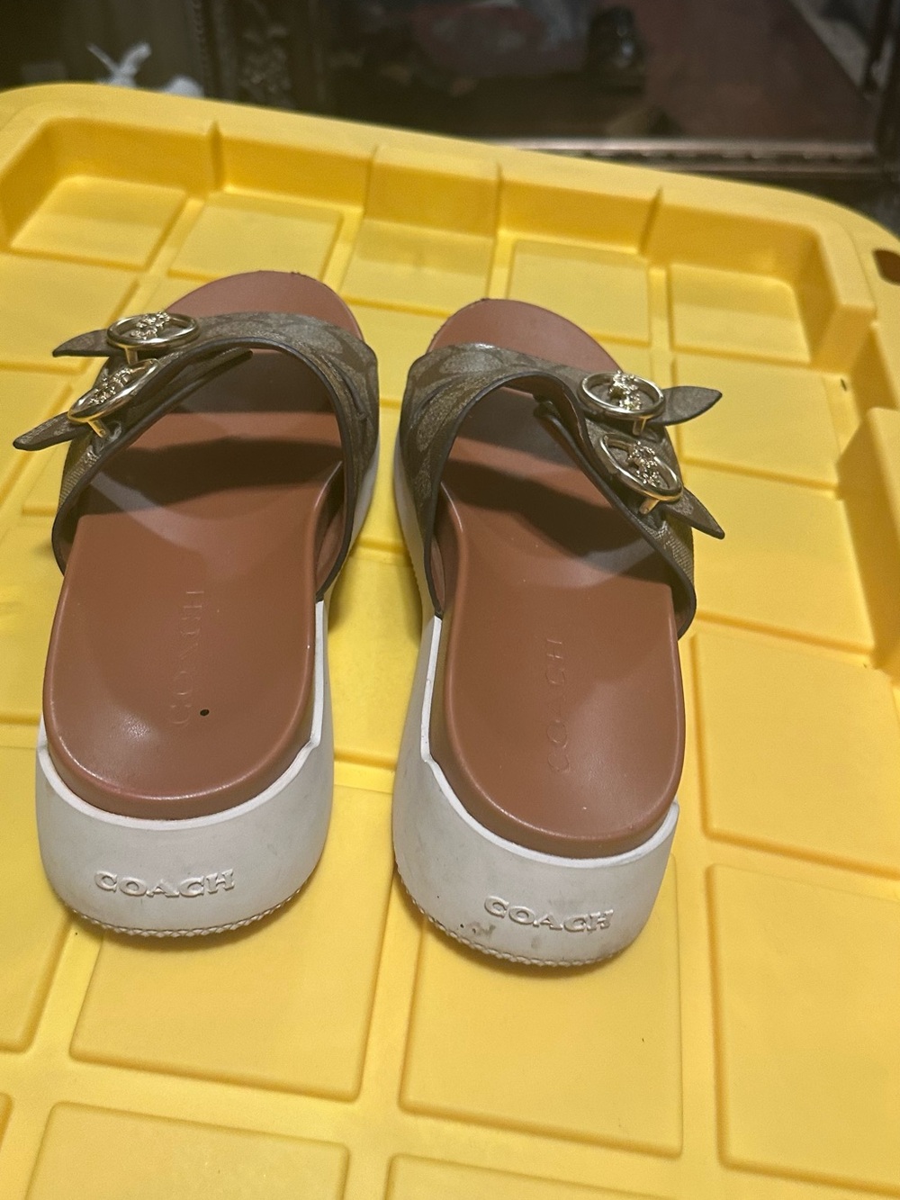 Coach Kids Brown Signature Double-Strap Slide Sandals with Silver Buckles - Picture 5 of 8